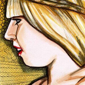 lady gaga original art watercolor, 5 by 7 signed art sale